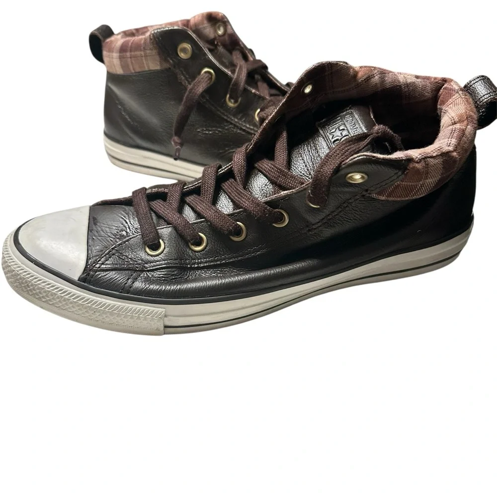 Converse Brown and White Leather Sneakers Size 10 - Picture 6 of 9